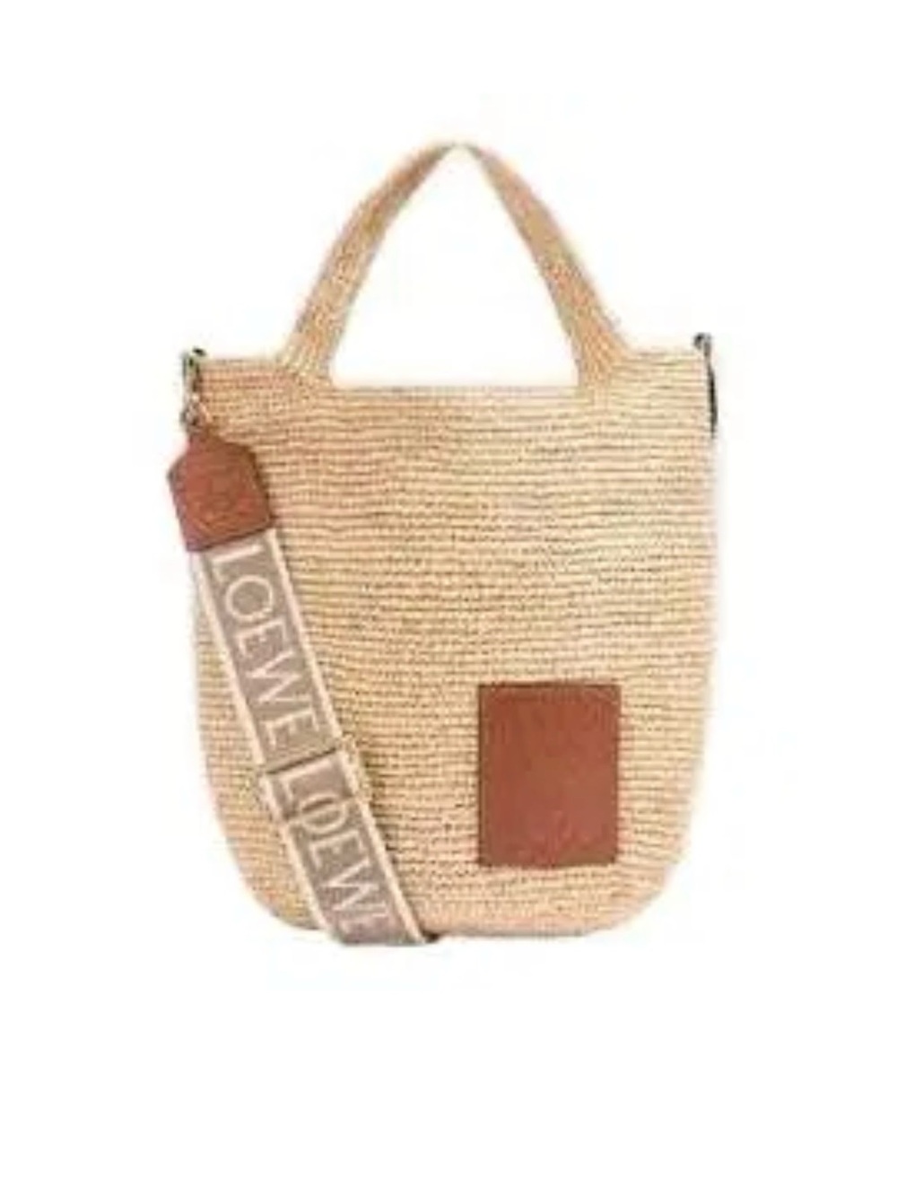 Loewe Natural Straw Crossbody with Tan Leather Patch and Branded Strap
